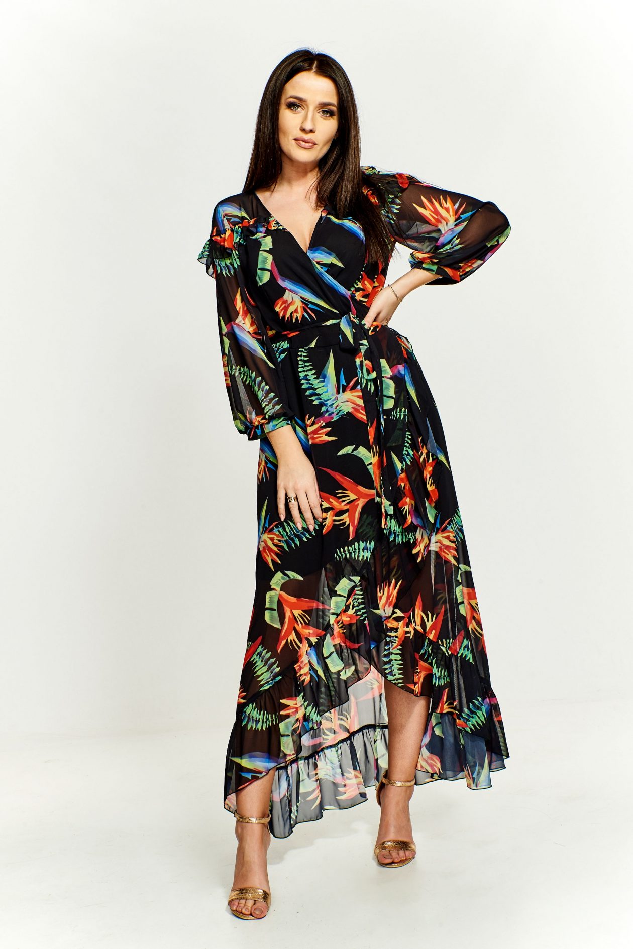 Tropical Print Maxi Wrap Dress