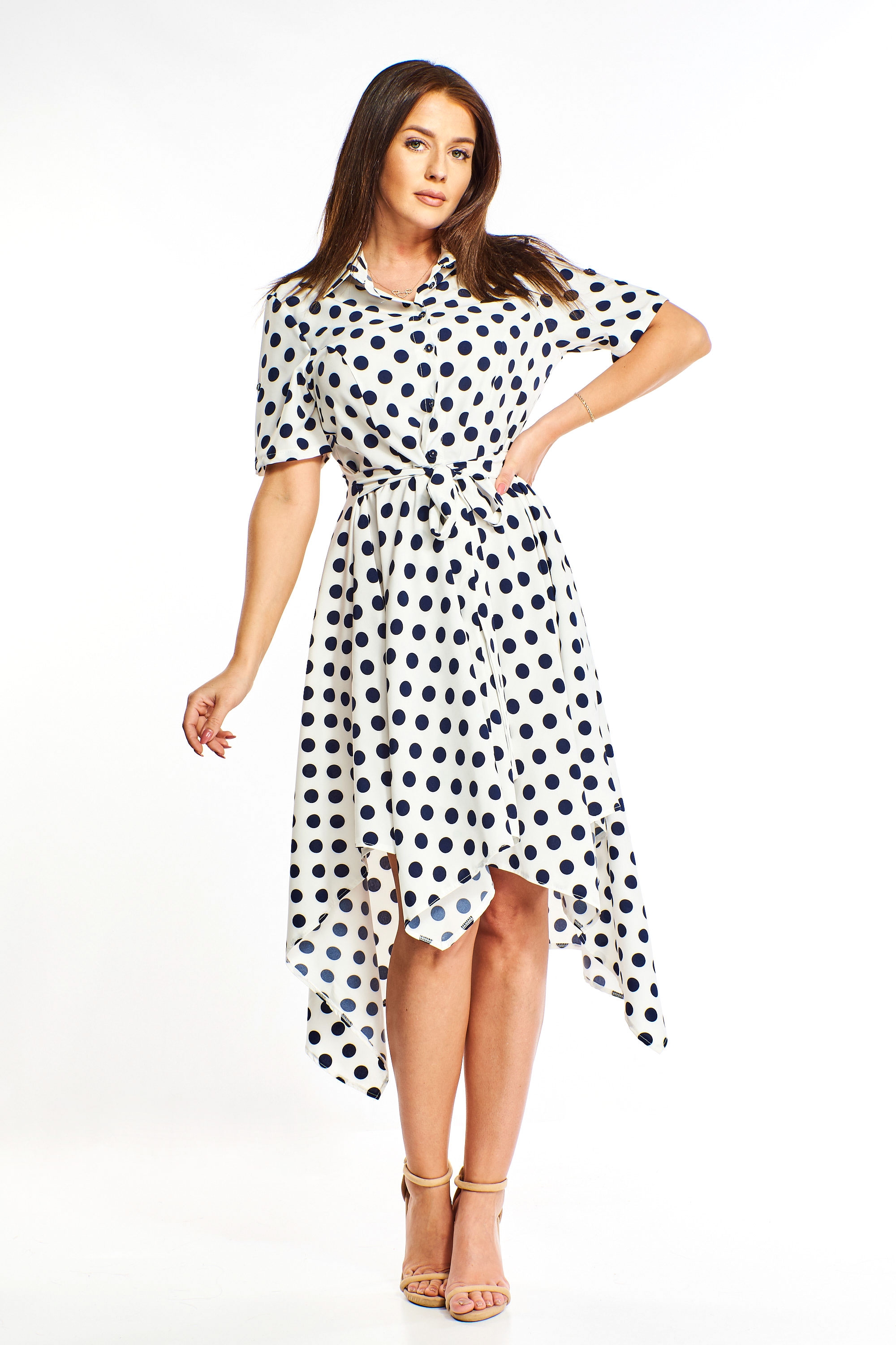 black polka dot shirt dress