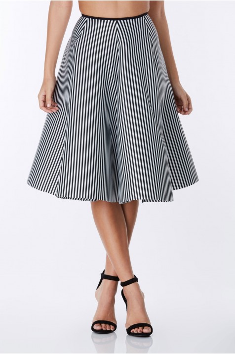 Monochrome Pinstrip Flare Skirt
