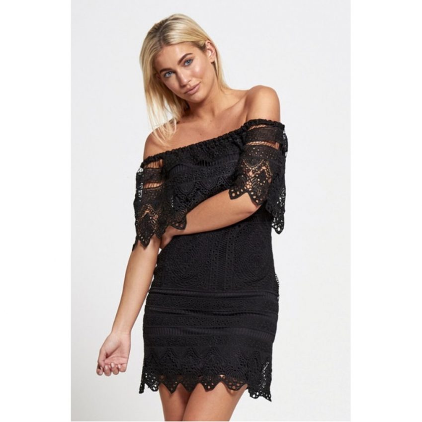 Black Lace Bardot Dress