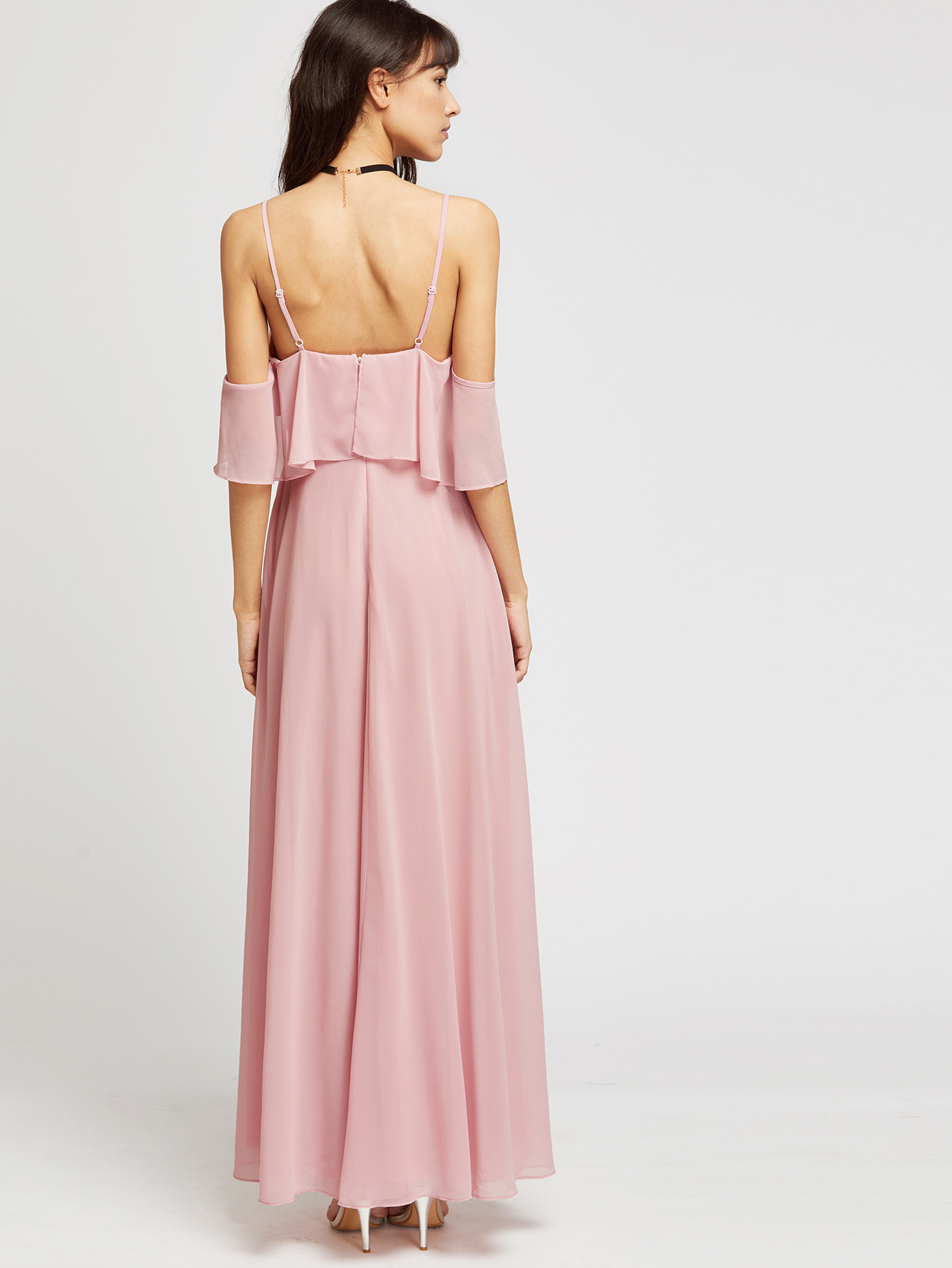 Pink Florence Cold-shoulder Maxi Dress