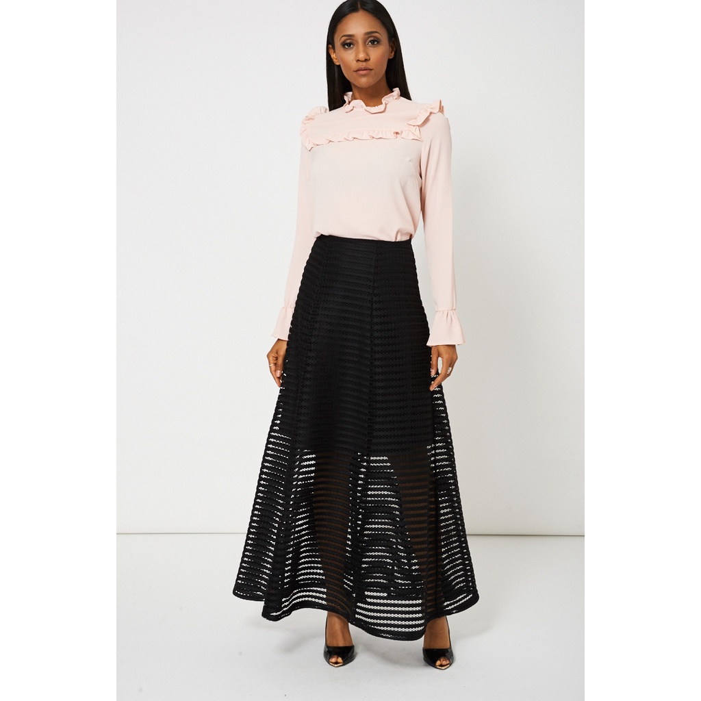 Black Jeunesse Honeycomb-Mesh Maxi Skirt