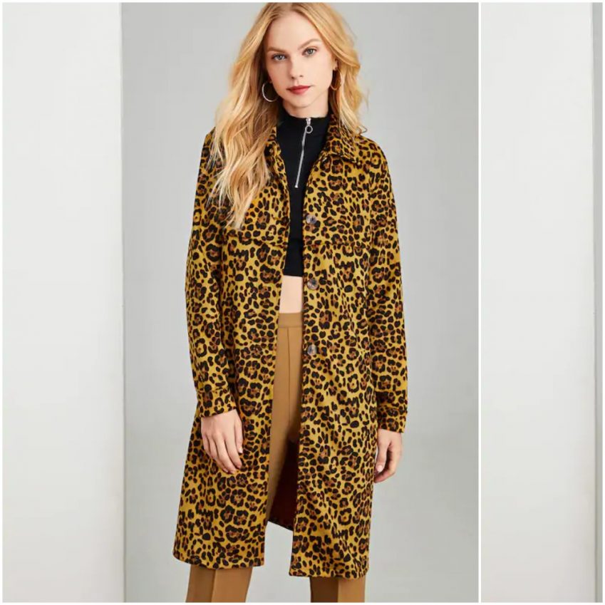 Long Line Leopard Print Coat