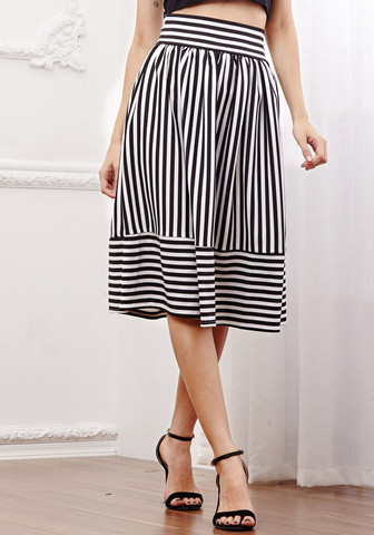 Monochrome Striped Midi Skirt