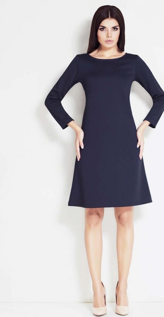 Navy Bateau Sleeves Dress