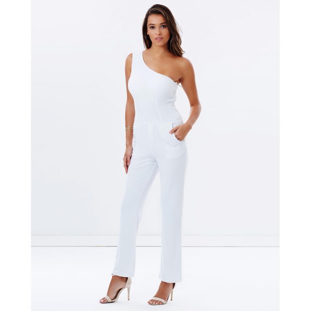 white one shoulder jumpsuit