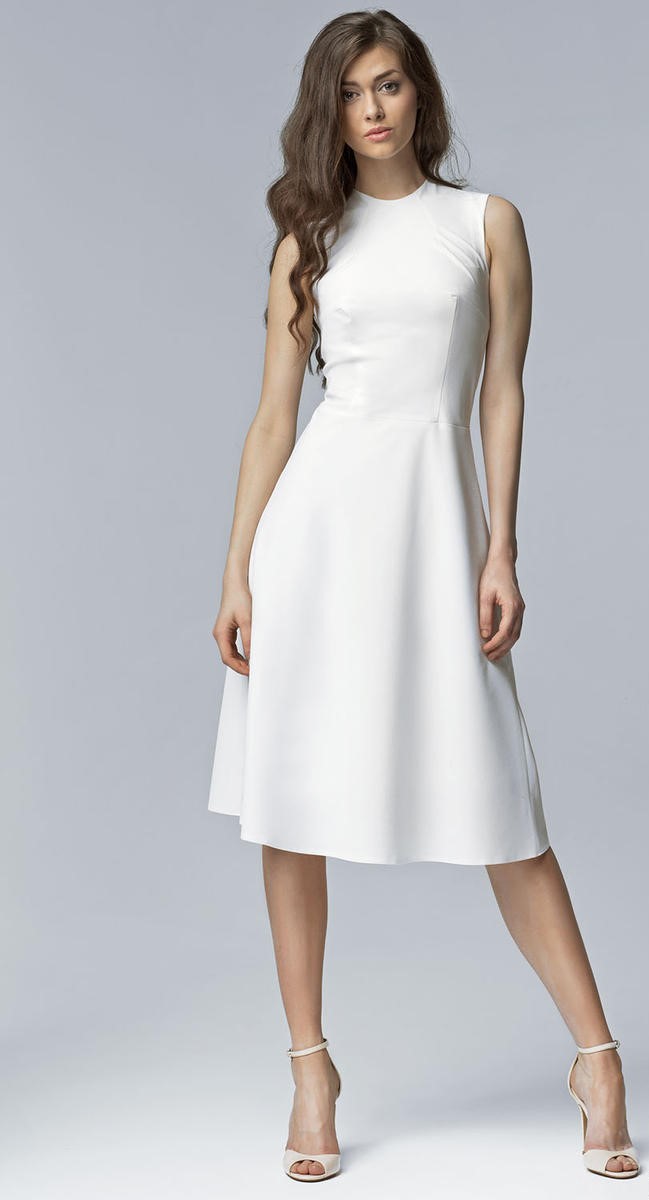 White Fit And Flare Dress Midi : Clothing : Maxi Dresses : 'Ellery' White Linen Puff Sleeve 