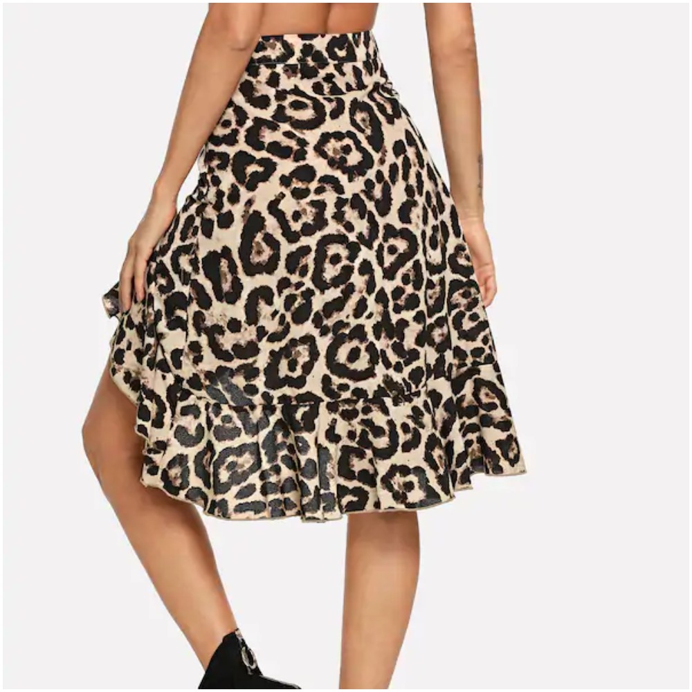 Leopard Print Asymmetrical Ruffles Skirt