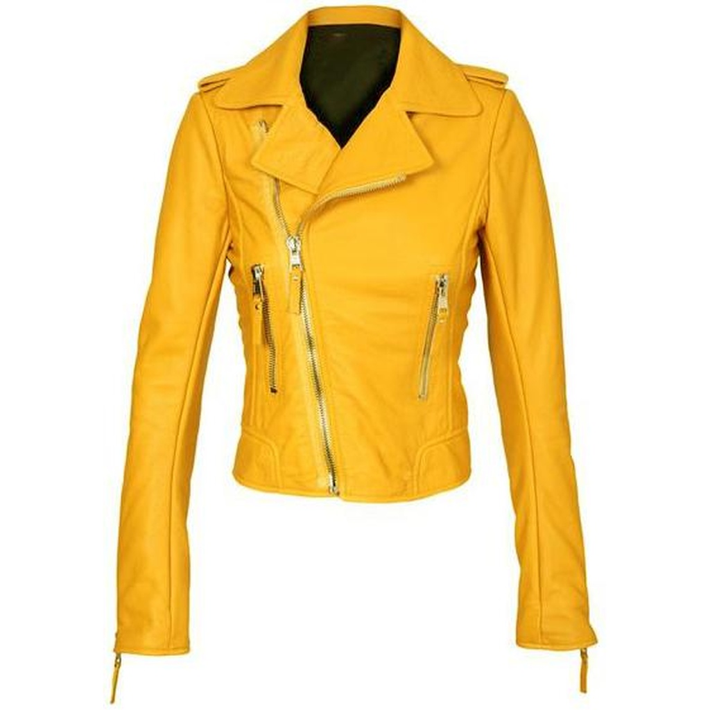 Yellow Women Brando Biker Leather Jacket